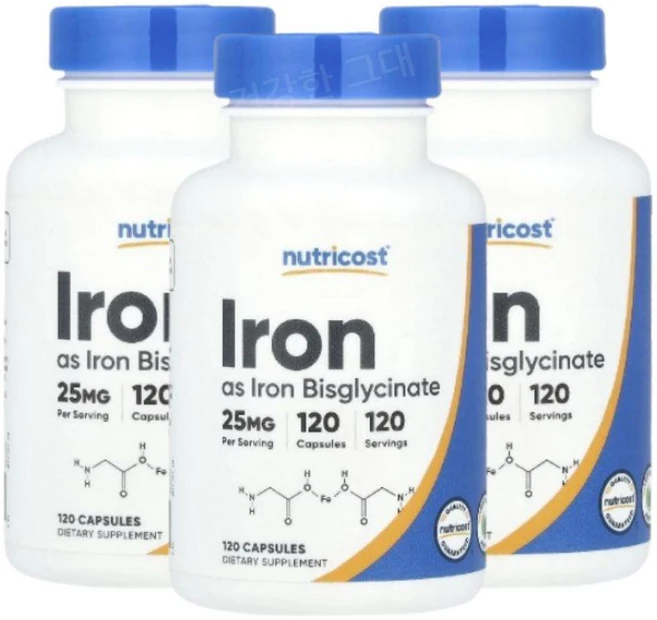 뉴트리코스트 철분 비스글리시네이트 25mg 120캡슐 3개 아이언 Iron, 120정 - 쿠팡