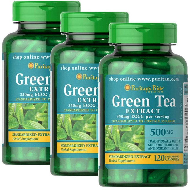 퓨리탄스프라이드 그린티 녹차 추출물 500mg 캡슐 Puritans Pride Green Tea Extract, 3개, 120정