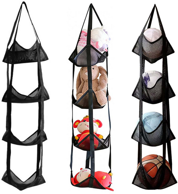 루베이 내구성 다층 벽걸이 볼 수납 오거나이저 대용량 수직 수납 스포츠용품/일용품/요가 매트, 블랙, 1개