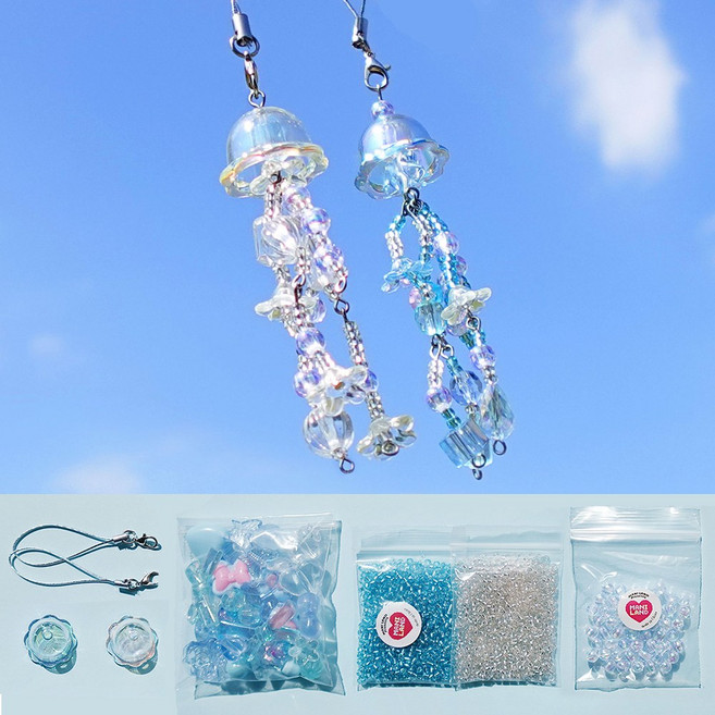 마니랜드 해파리 비즈 키링 만들기 키트 / DIY 스트랩 비즈공예, 1개