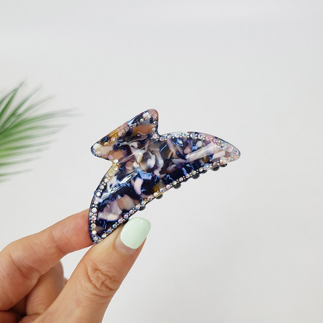 시크몽 프랑스핀 셀룰로오스 호피 마블 반달 큐빅 스톤 7 cm 미디엄 반머리 헤어 집게핀