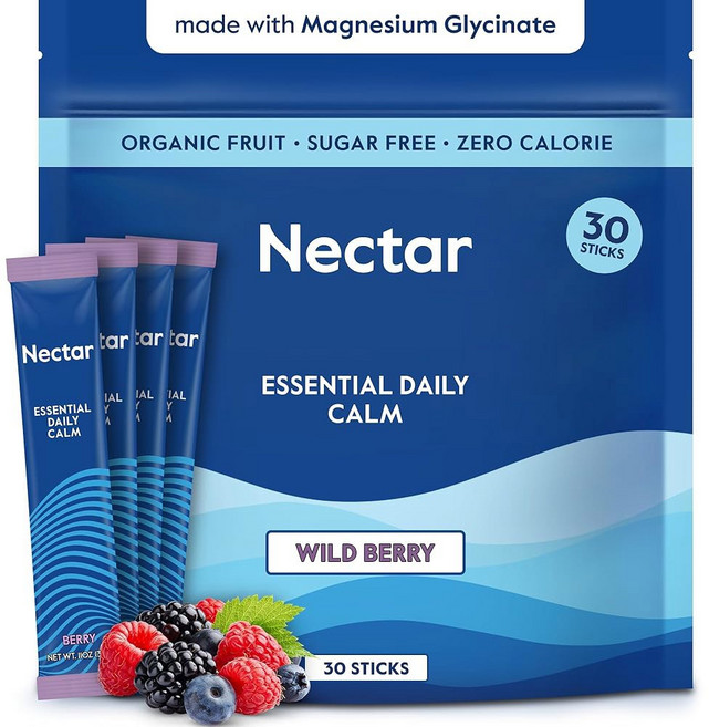 넥타 차분한 마그네슘 글리신산염 믹스 - 무설탕 및 제로 칼로리 아쉬와간다 D L-테아닌 수분 공급, Berry, 30 Servings (Pack of 1)