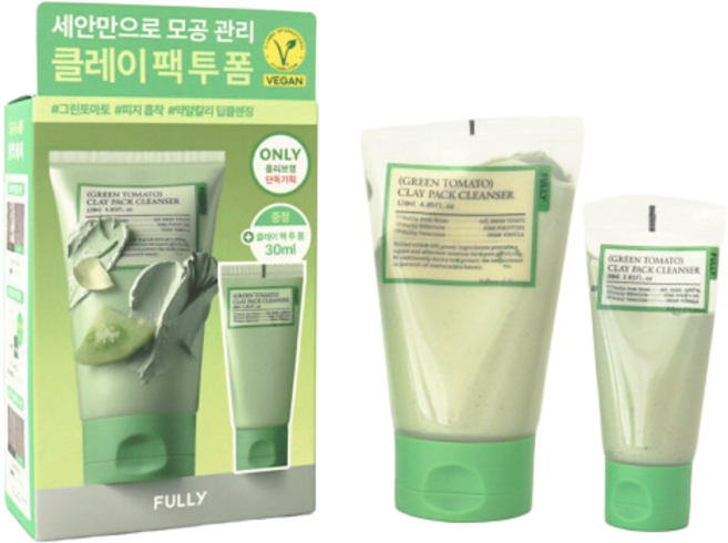 풀리 비건 그린 토마토 클레이 팩 클렌저 120ml+30ml 기획, 1개