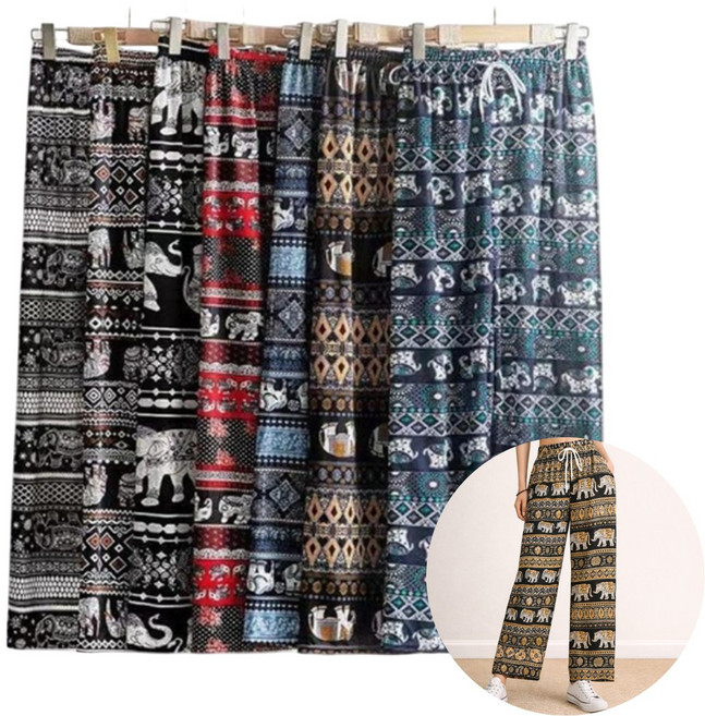 하루림 1+1 여성 여름 바캉스 몸빼 밴딩 바지 페이즐리 패턴 태국 팬츠