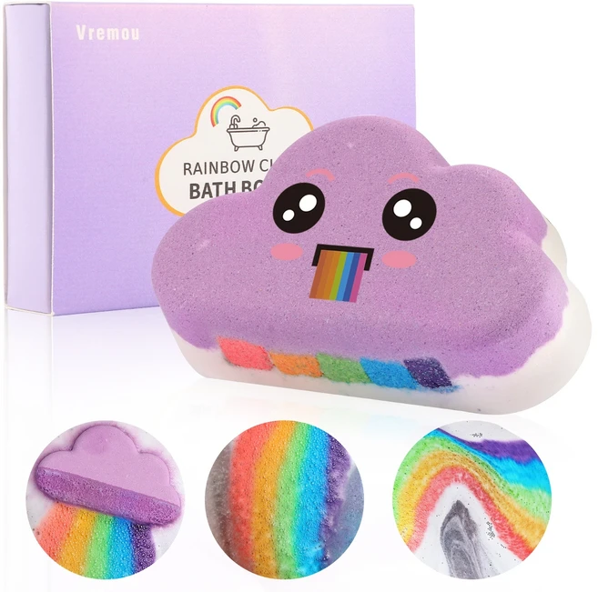 1Pcs/4Pcs 레인보우 목욕 폭탄 선물 세트 어른 소녀를위한 수제 유기농 천연 키즈 버블 Fizzy, 02 Lavender 1Pack