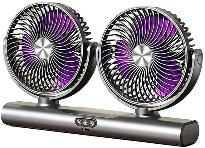 2026 듀얼 헤드 USB 데스크 팬 LED 조명 포함 대형 풍량 사무실 기숙사 가정용 저소음, 02 Gray