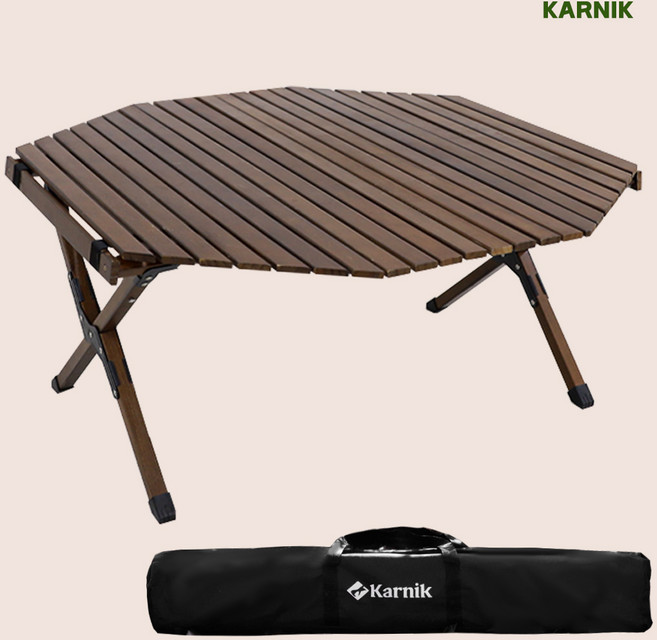 카르닉 접이식 캠핑테이블 원목 팔각 롤 폴딩 테이블 4-6인용, 파인월넛(PI-FCT3)