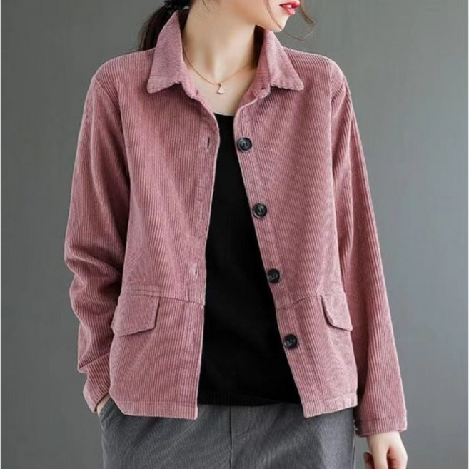 에쥬아 여성 코듀로이 셔츠 간절기 자켓 빈티지 골덴 긴팔 상의