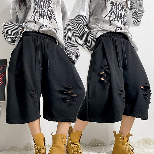 [주식디디댄스] 컷팅 쭈리 버뮤다 팬츠 스트릿 댄스복 공연복 KPOP 방송의상 걸스힙합