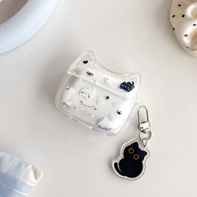 蘋果耳機保護殼 適用 Airpods Pro 2/3/4/代 矽膠殼 耳機殼 保護套 含掛件 蝴蝶結櫻桃, 1個, 碎花貓咪耳機殼+掛件,適配蘋果Airpods 3代