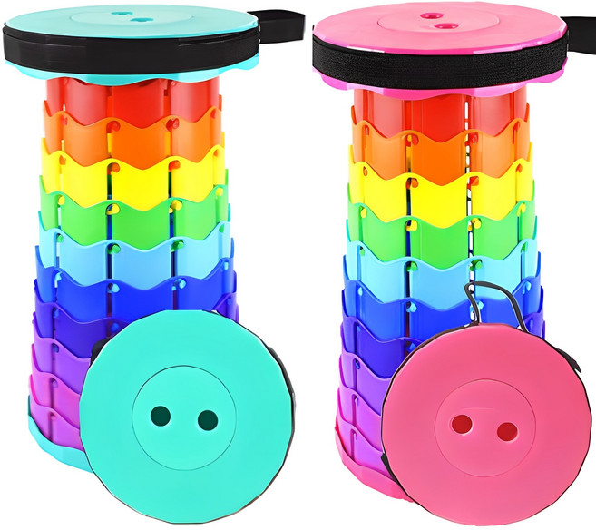 휴대용 접이식 자바라 의자, 2개, 레인보우 민트+레인보우 핑크