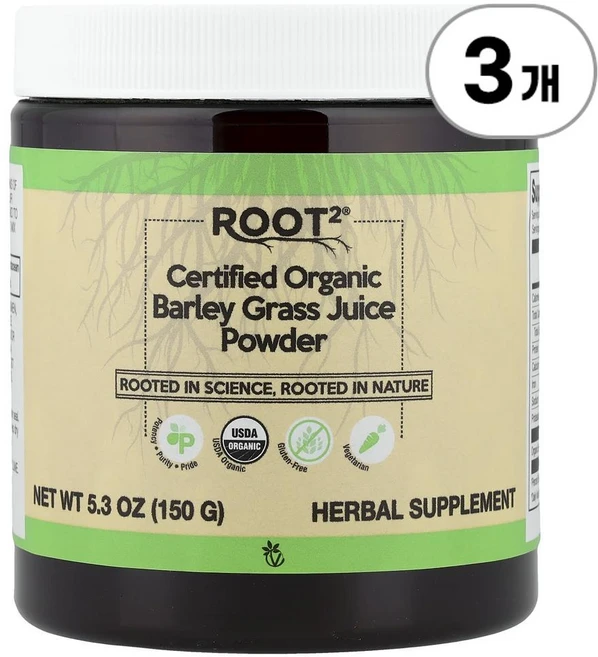 비타코스트 루트2 오가닉 보리싹 주스 파우더 Vitacost Root2® Certified Organic Barley Grass Juice Powder 150g, 3개 - 쿠팡