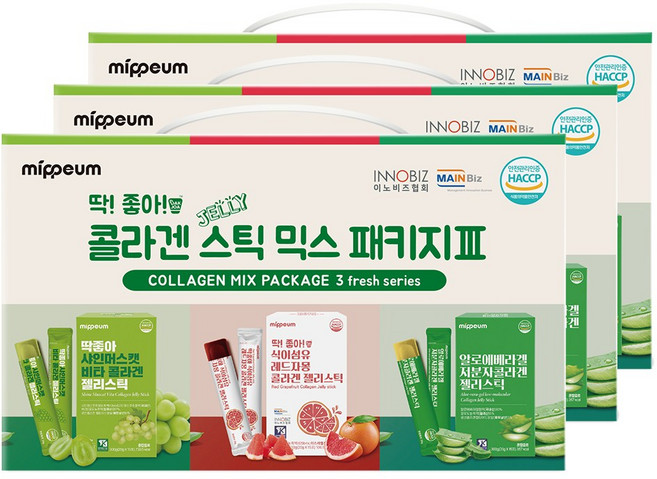 미쁨생활건강 딱좋아 콜라겐 스틱 믹스 패키지 시즌3 샤인머스캣+레드자몽+알로에 세트, 3개, 900g