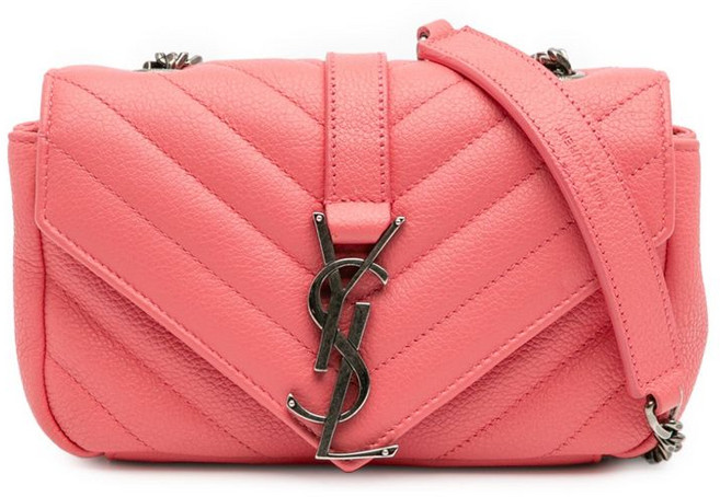 생 로랑 중고 2015 베이비 그레인 카프스킨 셰브런 모노그램 클래식 체인 크로스 백