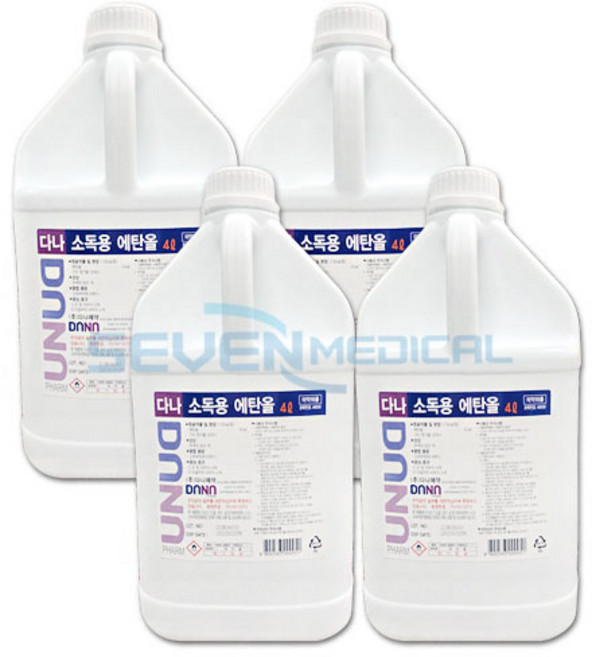 다나제약 에탄올4L 알콜83% 공간소독 소독제 소독용 에탄올 방역제 "세븐메디컬 출고", 4개, 4L