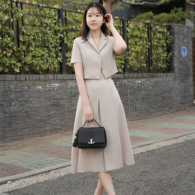 비비디아 봄 여름 여성 반팔 자켓 투피스 치마세트 롱치마 시원한 소재 하객룩5474