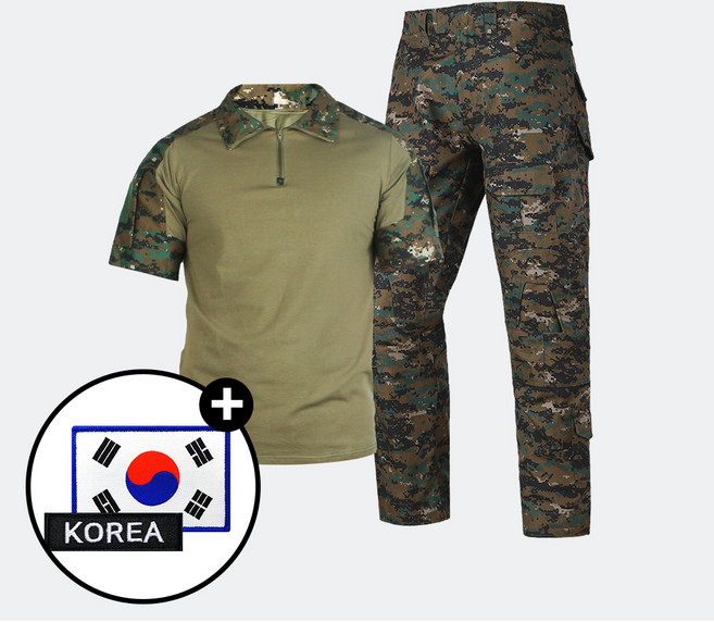 [SET] 택티컬 전술 컴뱃셔츠 반팔+팬츠 세트 + 태극기+ 코리아 패치 - 강철부대W 아웃도어 군인 간부 캠핑 카고 바지, 특전사