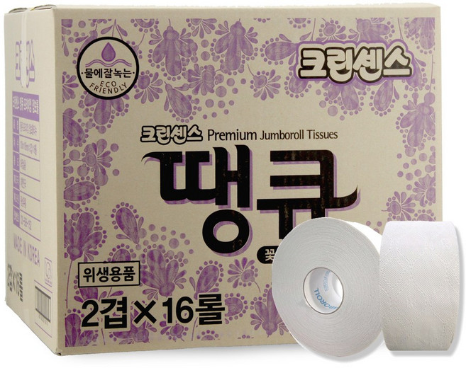크린센스 땡큐 꽃무늬 점보롤 (2겹)x16롤, 16개입, 1박스