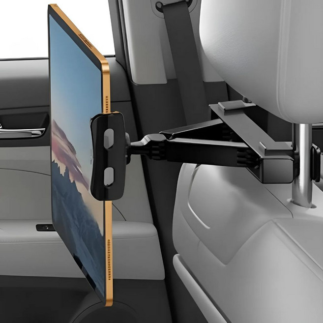 윤더픽 뒷자석 헤드레스트 차량용 테블릿 거치대 아이패드, 블랙, 1개