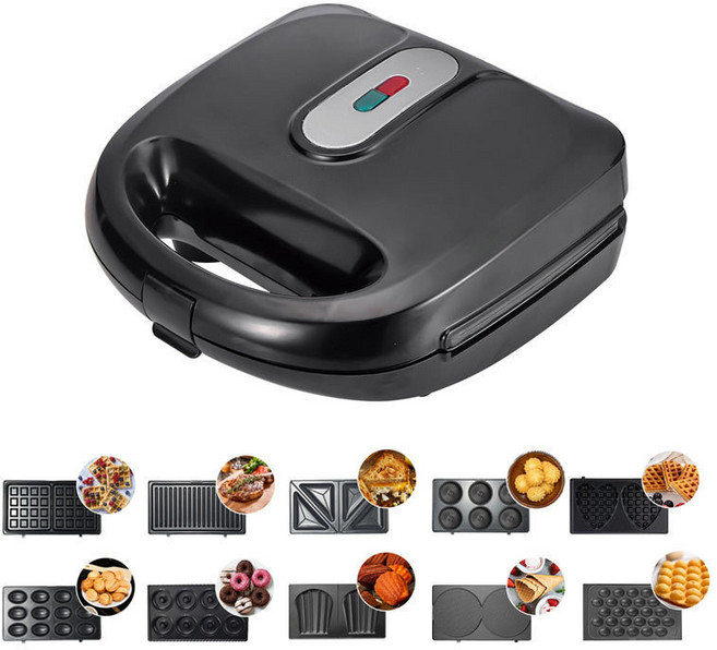 三明治機 可換盤華夫機甜甜圈機蛋糕早餐機餅乾機 加熱電餅鐺 烤麵包輕食機, 十合一,美規110v