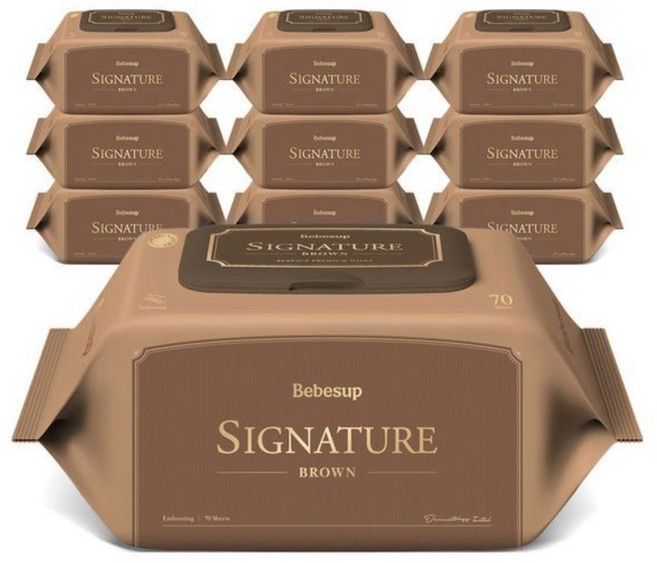 베베숲 시그니처 브라운 에코 유아물티슈 캡형, 65g, 70매, 10개