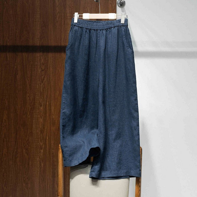 빅 사이즈 얇은 하이웨스트 패션 솔리드 와이드 7부 슬림핏 팬츠 여름 코디 캐주얼 통바지