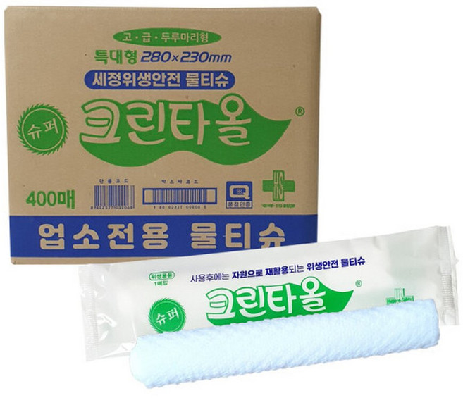 유한그린텍 슈퍼 크린타올 400매 (한박스) 두루마리형 업소용 대용량 일회용 물티슈 키친타올, 400개입, 1박스
