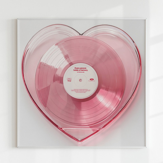 [인메이블] 돈들어오는 미드센츄리 홈카페 LP포스터 액자 15종 그림 정사각형 캔버스 액자 일출 거실 현관 복도 벽 대형, 12.Heart vinyl