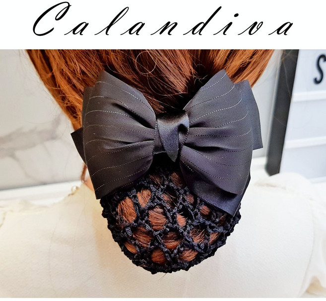 [Calandiva] 단정한 승무원머리 스트라이프 망 헤어핀