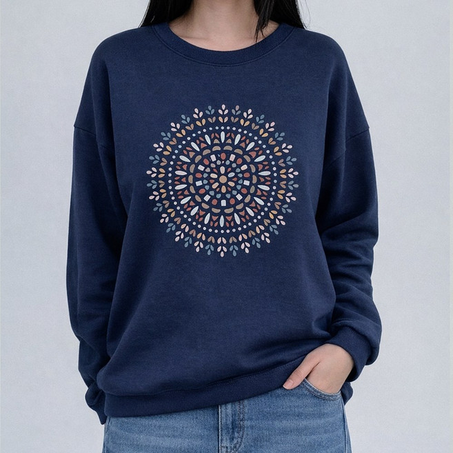 리프 배색 루즈핏 캐쥬얼 맨투맨 티셔츠