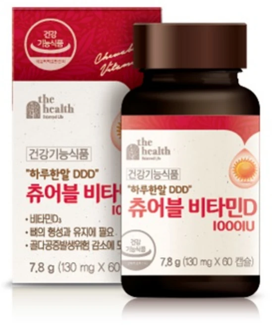 [더헬스] 츄어블 비타민D 1000IU, 1개, 60정 - 쿠팡