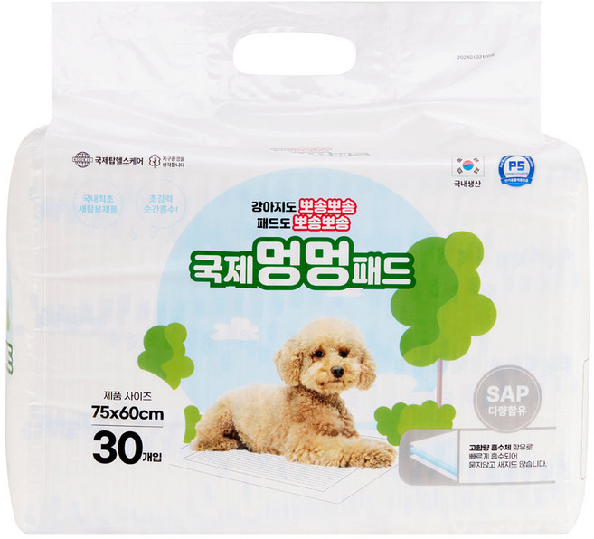 국제멍멍패드 국내생산 친환경 반려견패드 대형 (60x76cm) 1팩 30매, 30개입, 1개