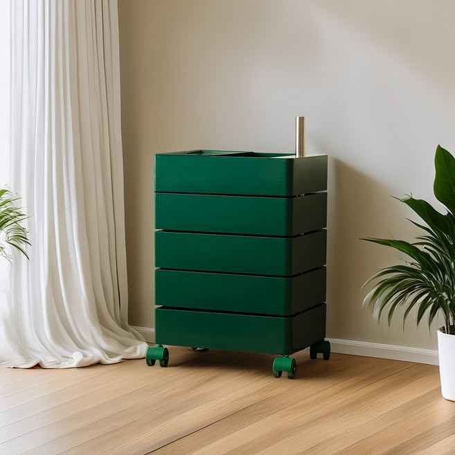 [리비니아] 무브 360도 회전 5단 이동식 트롤리 웨건 서랍수납장 틈새장 5Colors, 그린