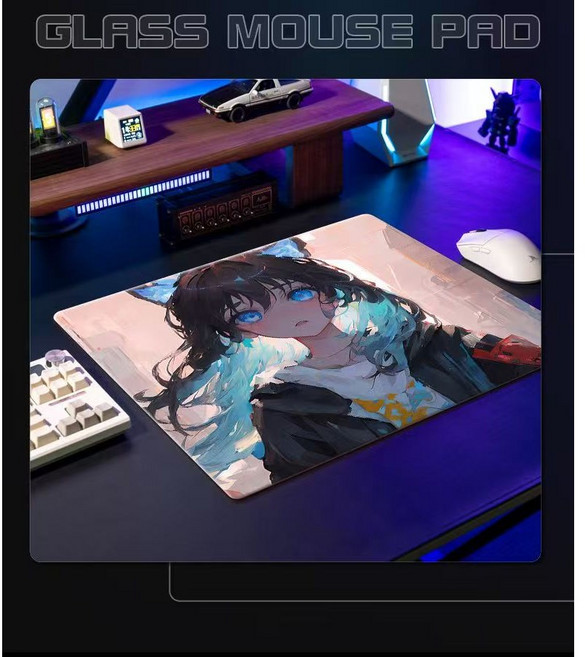 태양광 강화유리 게이밍 마우스패드 2차원 애니메이션 FPS 슬라이딩 부드러움 학생용 게임패드, 1개, 블랙  450X400cm