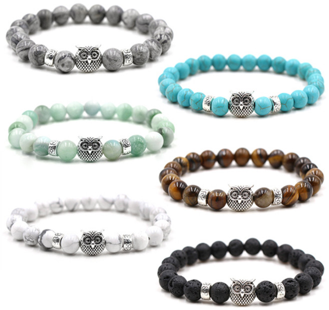 [아리랑의 봄] 복을 부르는 부엉이 원석 팔찌, 화산석, 1개
