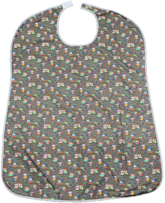 성인 턱받이 성인 앞치마 방수 환자용턱받이 식사 간병 요양, 부엉이회색, 1개