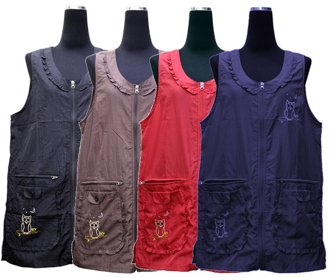 부엉이 조끼형 앞지퍼 망사형/일반형 앞치마 (L/XL/2XL), 부엉이(망사)_브라운_XL, 1개