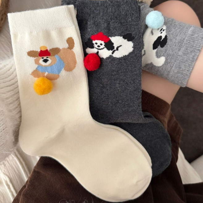 Banjiwu 여성 양말 귀여운 기모 겨울 양말 중목 양말 장목 양말 중목 양말 운동 양말 무압박 양말 면 양말 3족 세트