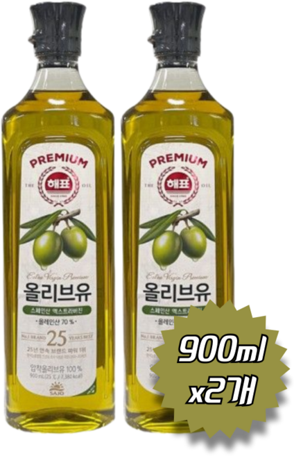 사조 해표 올리브유 엑스트라 버진 900ml, 2개