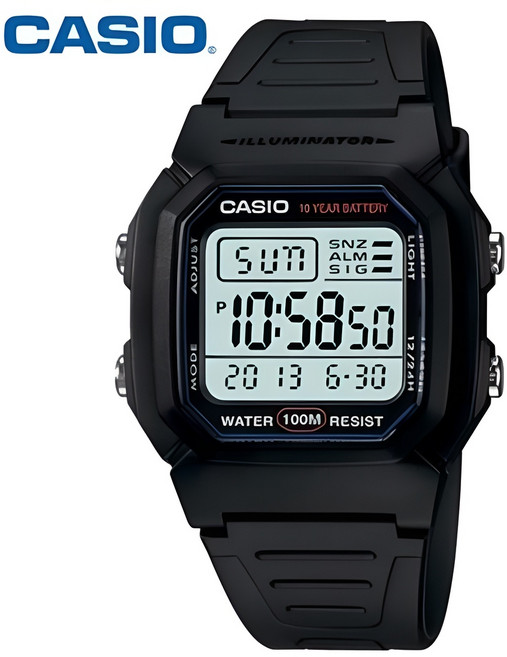 카시오 10년 배터리 방수 디지털 시계 800 블랙