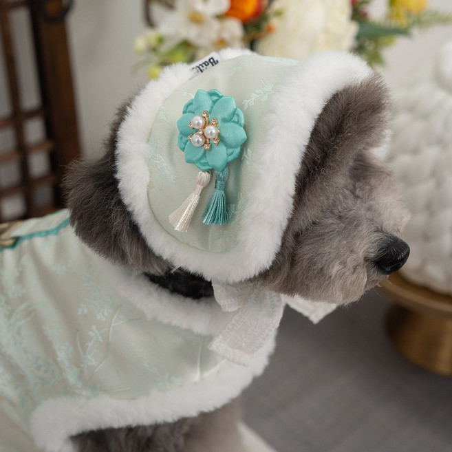 베일리펫 강아지한복 털모자 귀도리 눈꽃설화 귀마개, 1개, 민트