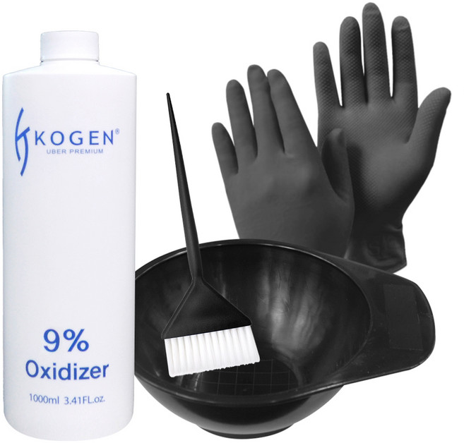 플라스틱 변색 복원 코겐 9% 산화제 세트 4종 (산화제1000ml+염색볼+염색솔+장갑), 1개