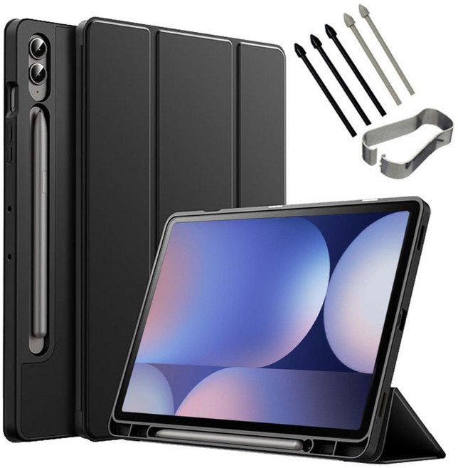 갤럭시탭S10 플러스 울트라 호환 북커버 케이스 S펜슬 수납 S10+ Ultra 삼성 케이스나라, 블랙, 1개