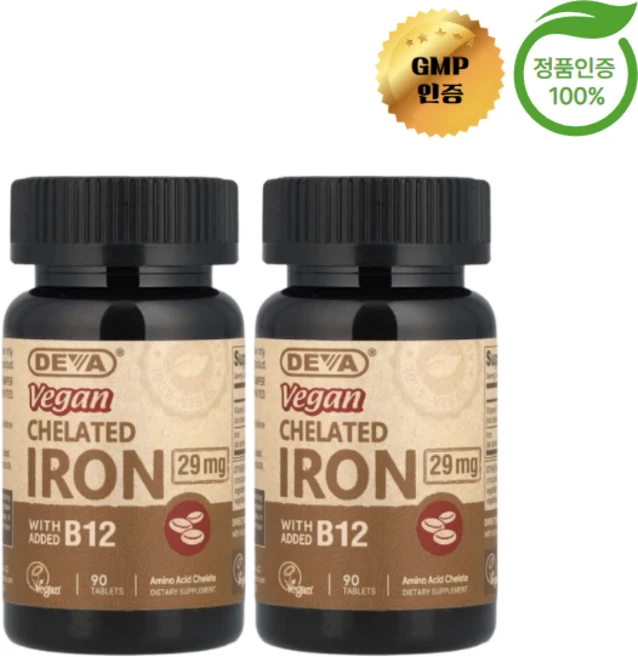 데바 2개X 비건 킬레이트 철분 29mg 90 태블릿, 90회분, 2개 - 쿠팡