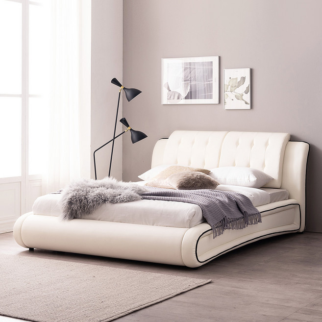 젠티스 카시아 가죽 퀸 침대프레임 (매트리스 선택), 화이트 (자모고 본넬 매트포함)