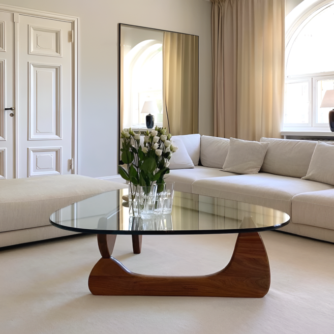 테르소 이사무노구치 강화유리 거실 소파테이블, S size 108cm, 브라운 월넛