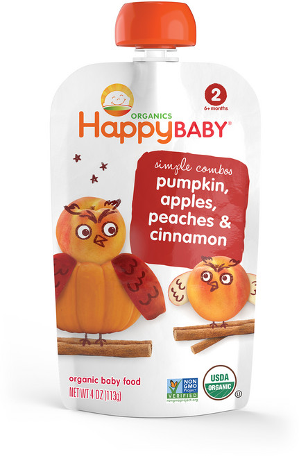 Happy Baby 심플 콤보 어린이 스무디 113g, 호박 + 사과 + 복숭아 + 시나몬(Pumpkin + Apples + Peaches + Cinnamon), 1개