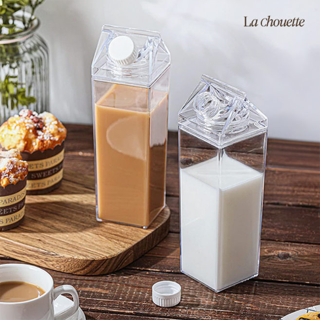 [1+1] 라슈에뜨 홈카페 꾸미기 냉장고 주스 보관 밀크 우유 모양 투명 물병 보틀 텀블러 1L, 1세트, 1000ml