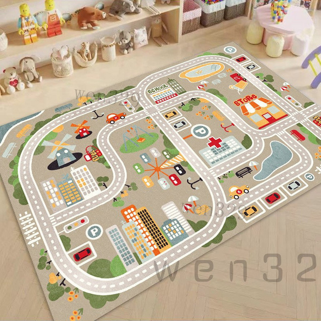 兒童遊戲墊 汽車跑道地墊 停車場遊戲墊 交通玩具地墊, 城市規劃,40*60cm樣品尺寸【僅貼紙2張】