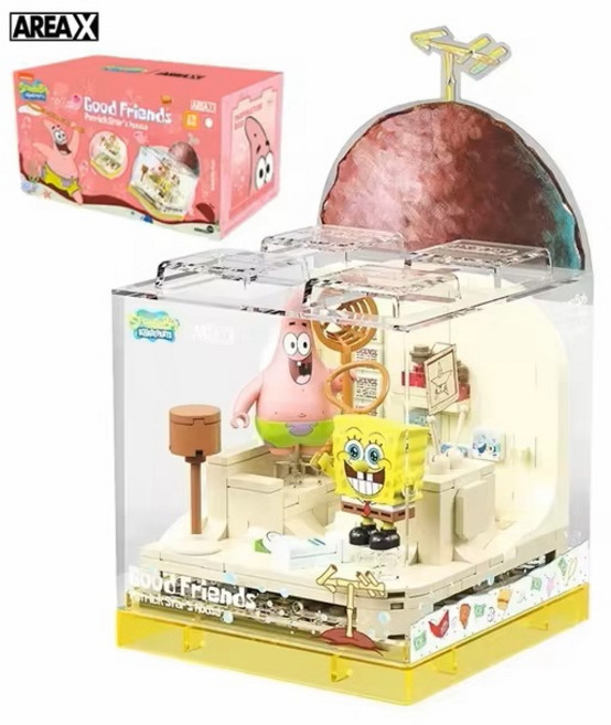 AREAX 스폰지밥 시리즈 블럭 하우스 9종 굿프렌즈1.0 2.0 대형 블럭, 바위집, 1개